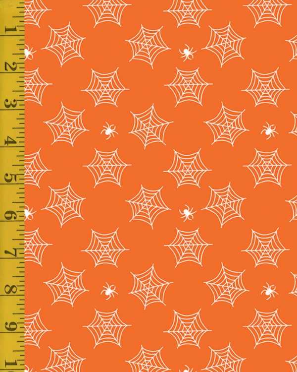 Benartex Black & Boo: Spiders & Webs (Glow in the Dark)  - Orange #25-4580