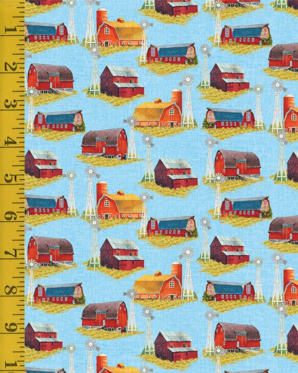 Benartex: Something to Crow About: Barnyard Barns - Sky #25-4595
