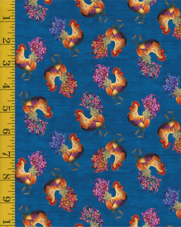Benartex: Something to Crow About: Rooster Toss - Blue #25-4598
