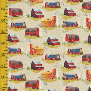 Benartex: Something to Crow About: Barnyard Barns - Natural #25-4599