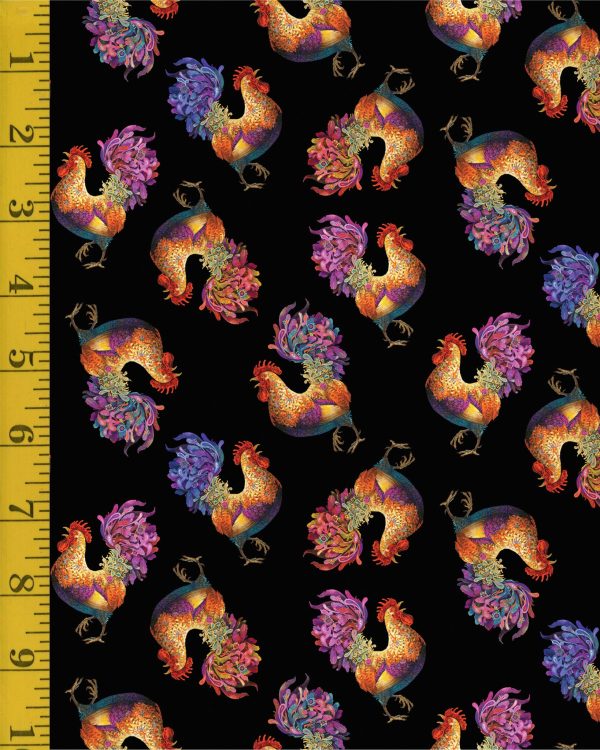 Benartex: Something to Crow About: Rooster Toss - Black #25-4607
