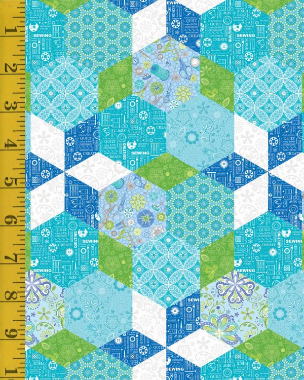 Benartex: Sewing Room 2: Endless Hexagons - Lake #25-4630