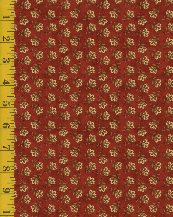 Benartex: Sunflower Days: Tossed Jacobean Flower - Dark Red #25-4652