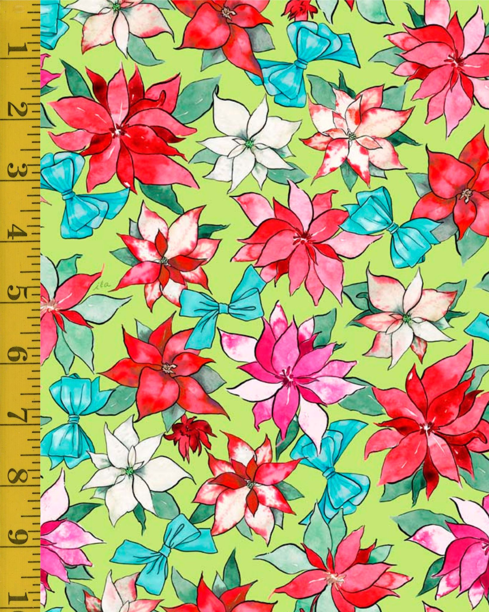 QT Fabrics Holiday Party: Poinsettias and Bows - Lime #25-6425