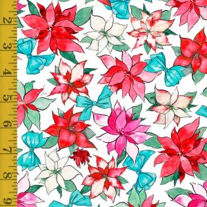 QT Fabrics Holiday Party: Poinsettias and Bows - White #25-6426