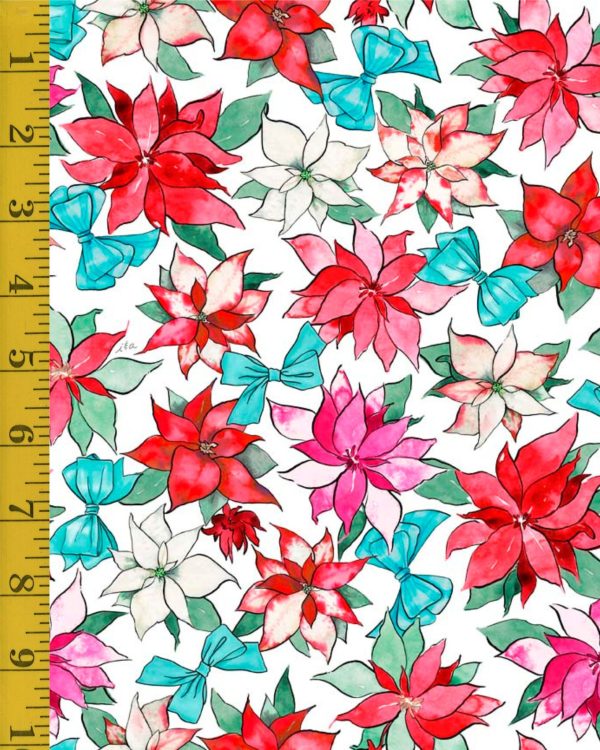 QT Fabrics Holiday Party: Poinsettias and Bows - White #25-6426