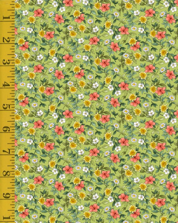 Qt Fabrics Tea Time: Flowers & Leaves - Olive #25-6464