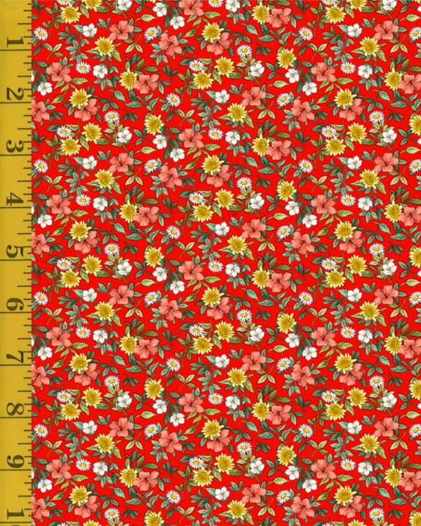 Qt Fabrics Tea Time: Flowers & Leaves - Red #25-6465