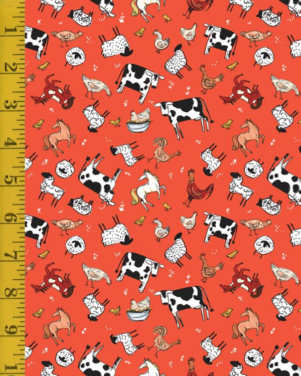 Riley Blake Designs Farm Livin: Animal Toss - Red #25-8454