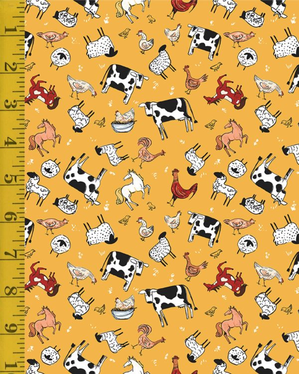 Riley Blake Designs Farm Livin: Animal Toss - Yellow #25-8455