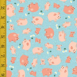 Andover Fabrics Fun on the Farm: Happy Pigs - Blue #25-1217