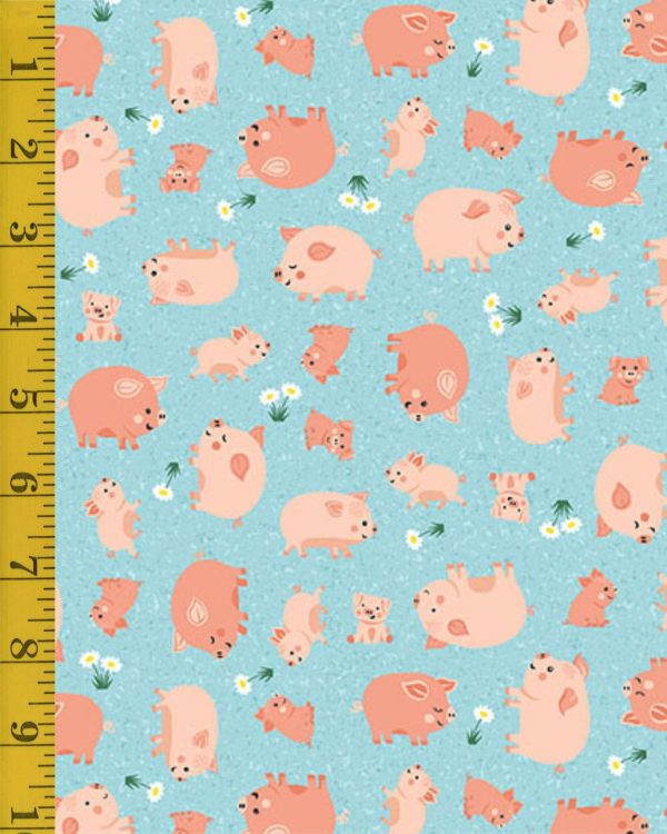 Andover Fabrics Fun on the Farm: Happy Pigs - Blue #25-1217