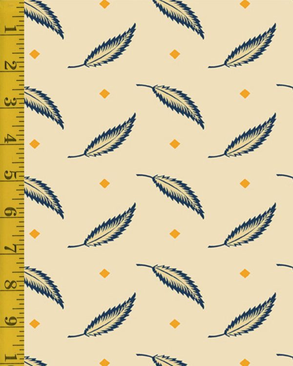Andover Fabrics Indigo Cheddar II: Tossed Leaves - Cream #25-1233