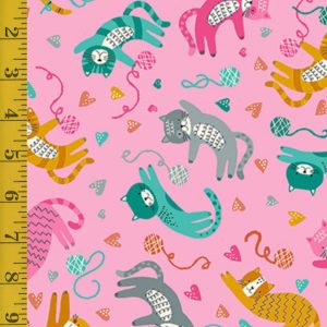 Andover Fabrics Whiskers:  Tossed Cats - Pink #25-1317