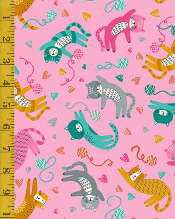Andover Fabrics Whiskers:  Tossed Cats - Pink #25-1317