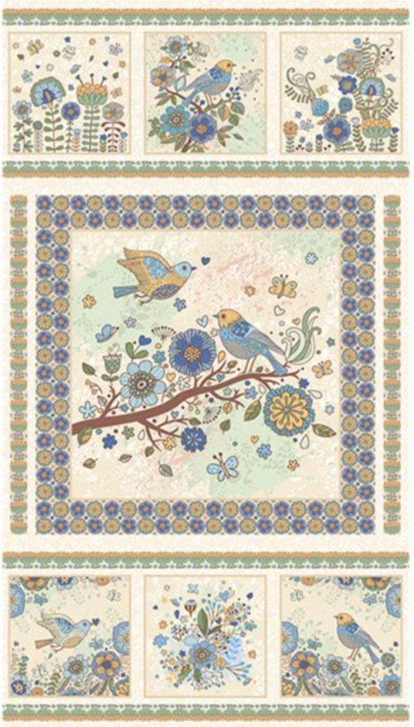 Benartex: Bird Song: Nature Walk Panel - Blue #25-4675