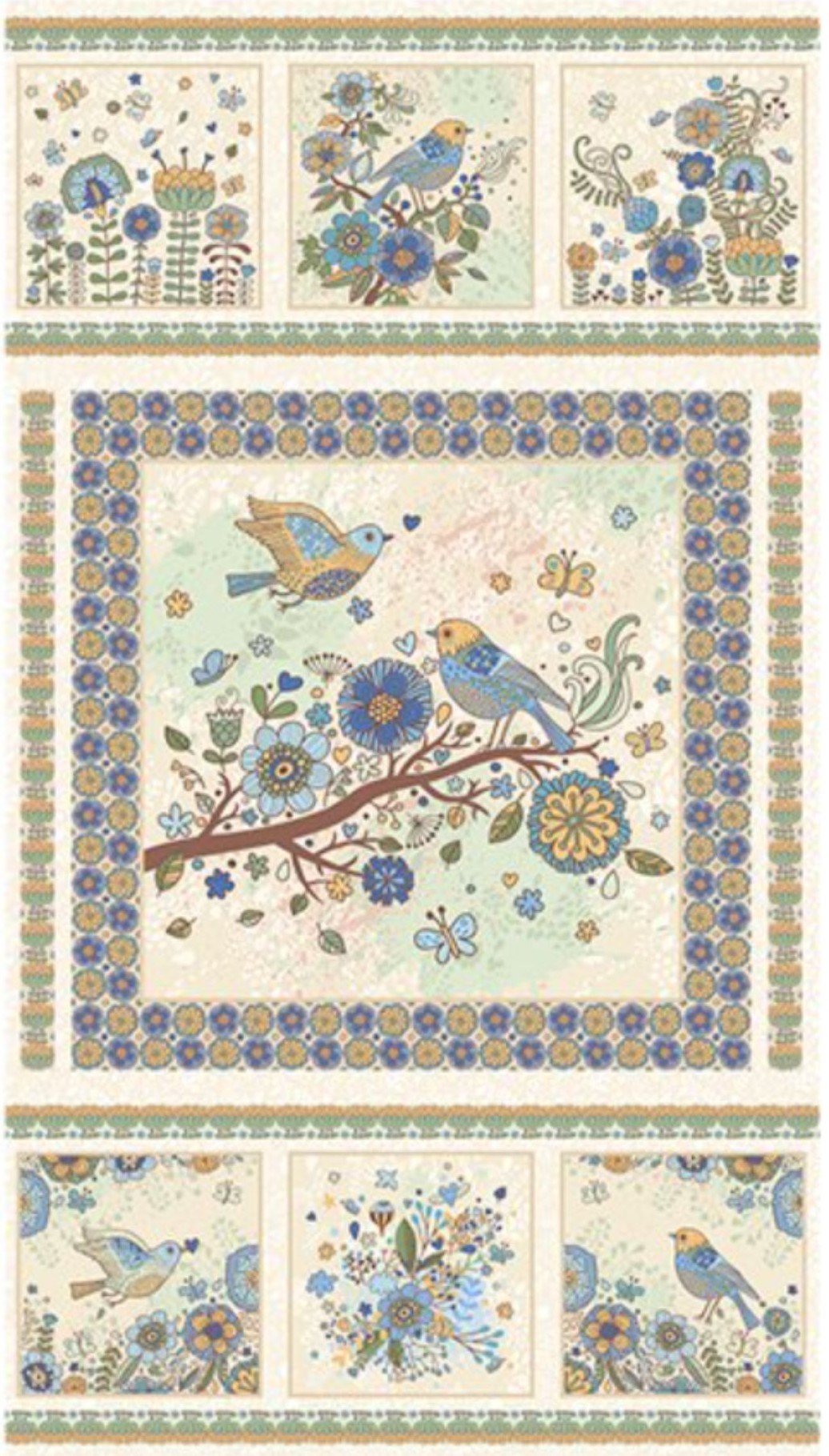 Benartex: Bird Song: Nature Walk Panel - Blue #25-4675