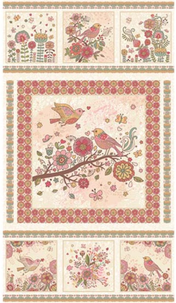 Benartex: Bird Song: Nature Walk Panel - Rose #25-4680