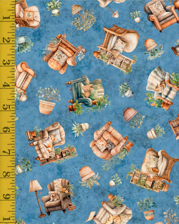 Qt Fabrics Home Sweet Home: Comfy Chairs - Blue #25-6499
