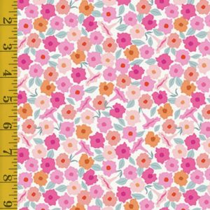 Andover Fabrics Memories Unfold: Floret - Teal (pink flowers) #25-1344