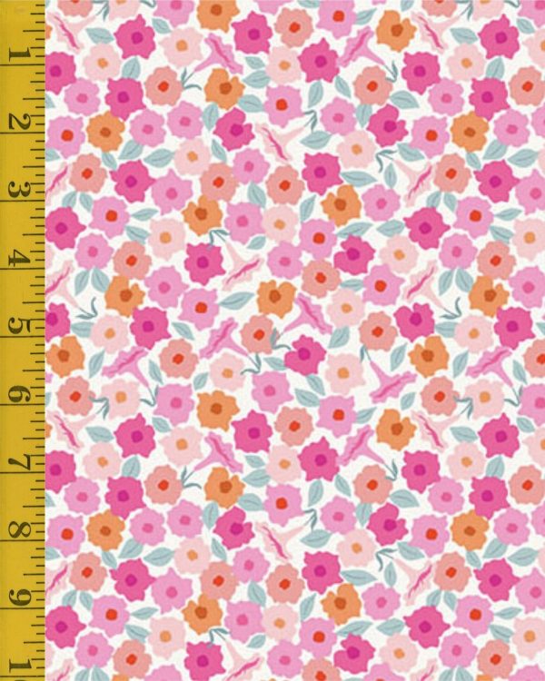 Andover Fabrics Memories Unfold: Floret - Teal (pink flowers) #25-1344
