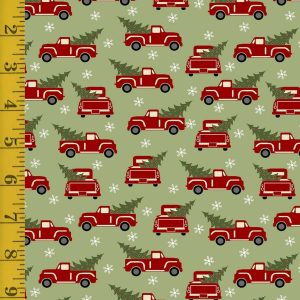 Benartex: Red Truck Holiday - Flannel Green Ben-25-4717