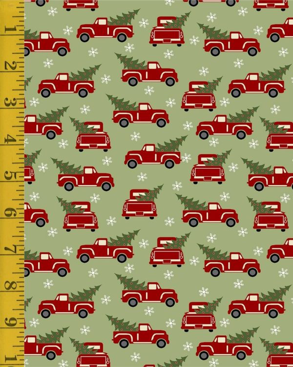 Benartex: Red Truck Holiday - Flannel Green Ben-25-4717