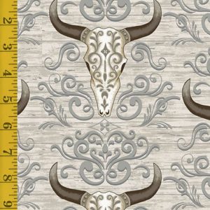 Andover Fabrics Ranch Hand Steer Skull Holstein - Gray - 25-1361