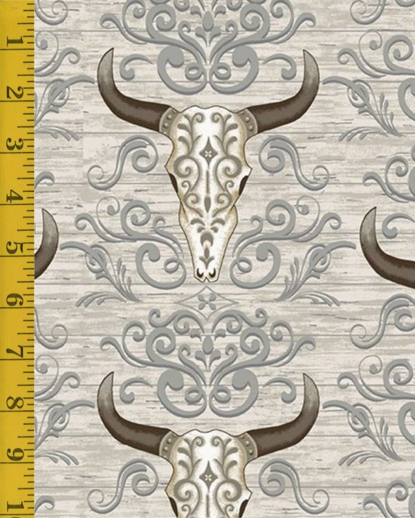 Andover Fabrics Ranch Hand Steer Skull Holstein - Gray - 25-1361