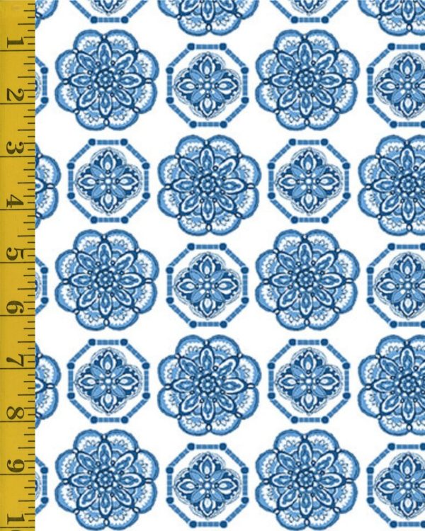 Benartex Fabrics Bluesette: Tile Medallion - White/Blue - 25-4769