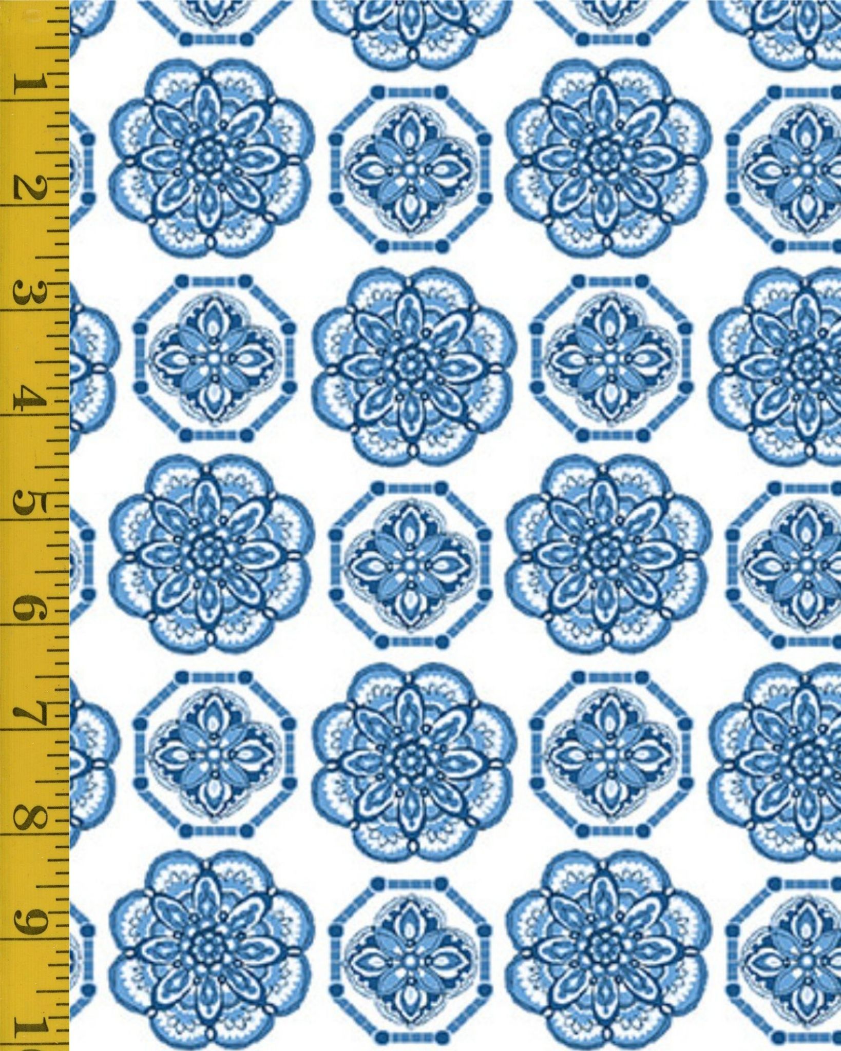 Miette. ページ Benartex Fabrics Bluesette: Tile Medallion – White/Blue – 25-4769