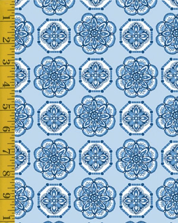 Benartex Fabrics Bluesette: Tile Medallion - Light Blue - 25-4770