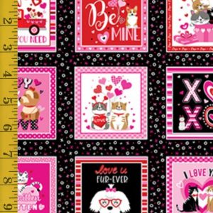 Benartex Fabrics Love You Fur-Ever: Love You Boxes - Black - 25-4783