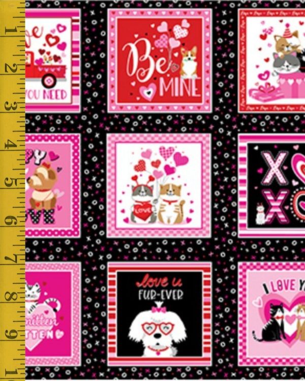 Benartex Fabrics Love You Fur-Ever: Love You Boxes - Black - 25-4783