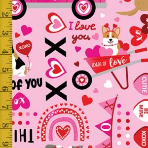 Benartex Fabrics Love You Fur-Ever: XOXO Words - Pink - 25-4790