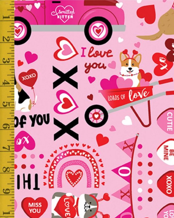 Benartex Fabrics Love You Fur-Ever: XOXO Words - Pink - 25-4790