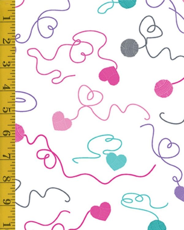 Benartex Fabrics Love Ewe More: Swirling Yarn - White - 25-4794
