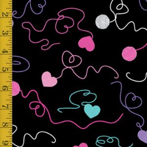 Benartex Fabrics Love Ewe More: Swirling Yarn - Black - 25-4795