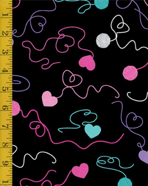 Benartex Fabrics Love Ewe More: Swirling Yarn - Black - 25-4795