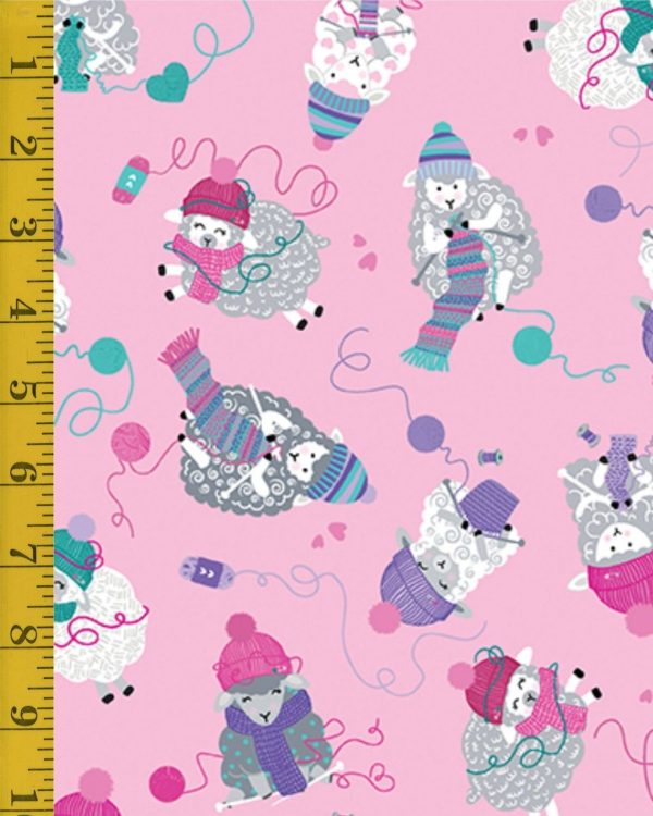 Benartex Fabrics Love Ewe More: Knitting Sheep - Pink - 25-4796