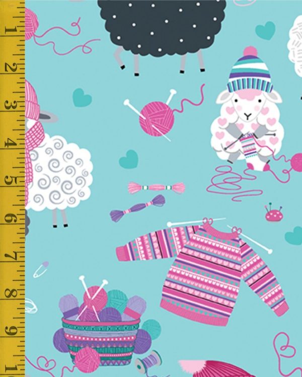 Benartex Fabrics Love Ewe More: Wooly Friends - Aqua - 25-4797