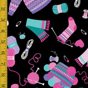 Benartex Fabrics Love Ewe More: Hand Knitted - Black - 25-4798