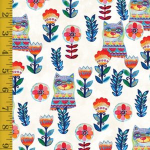 Benartex Fabrics Sunshine Cats: Flowerful Cats - White - 25-4807