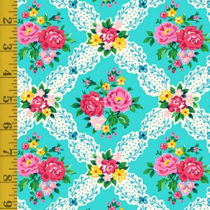 Quilting Treasures Paisley Punch: Rose Trellis - Turquoise - 25-6544