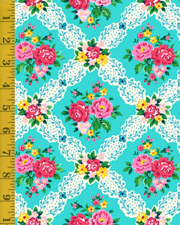 Quilting Treasures Paisley Punch: Rose Trellis - Turquoise - 25-6544