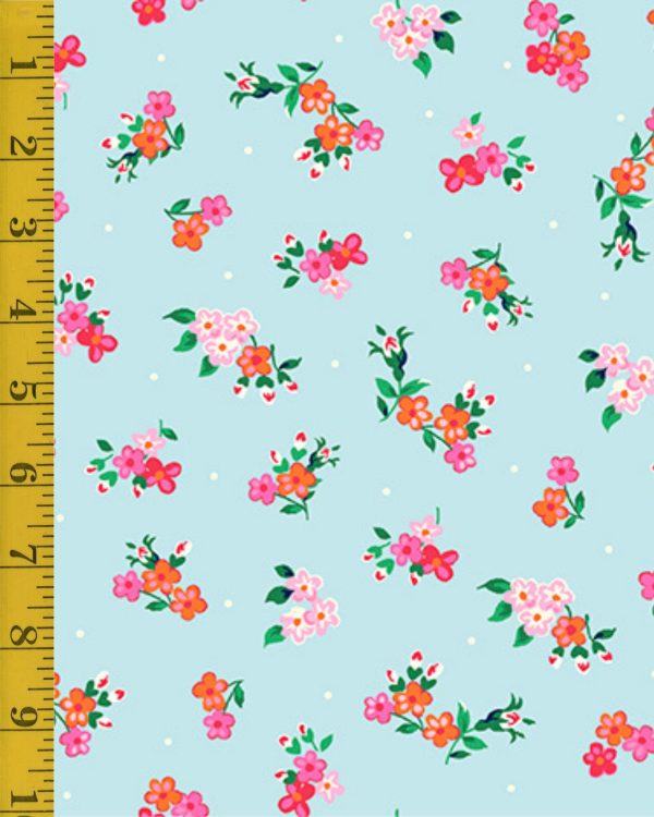 Quilting Treasures Paisley Punch: Small Tossed Floral - Dusty Blue - 25-6546