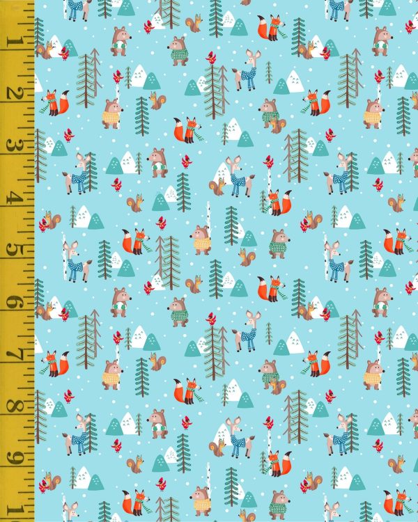 Quilting Treasures Winter Forest Friends: Forest Friends and Pine - Blue - 25-6553
