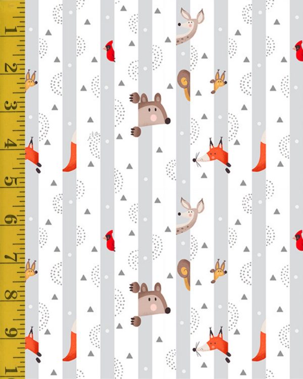 Quilting Treasures Winter Forest Friends: Peek A Boo Stripe - Gray - 25-6558