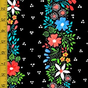Quilting Treasures Twilight Garden: Floral Stripe - Black - 25-6565