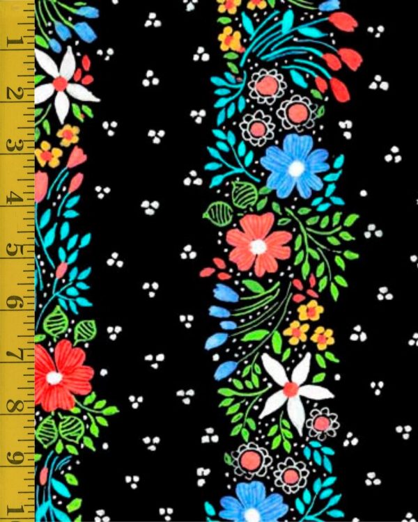 Quilting Treasures Twilight Garden: Floral Stripe - Black - 25-6565